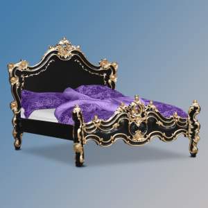 Louis XV Jezebel Sleigh Bed in French Noir Colour with Gold Leaf Trim