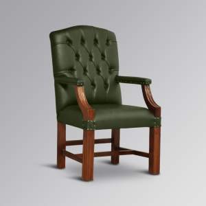 Gainsborough Office Chair in Mahogany and Green Faux Leather with Button Tufting
