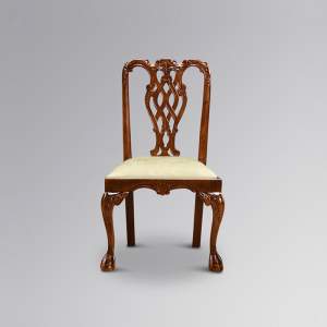 Chippendale Sidechair - Chestnut Colour with Ivory Damask