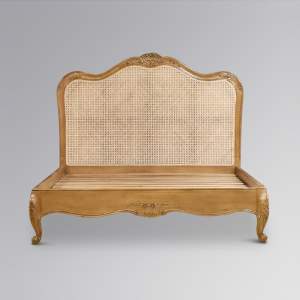 Louis XV Amelie Bed in French Oak and Rattan Headboard