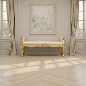 Louis XV Renee Stool in Gold Leaf & Gold Sand Upholstery