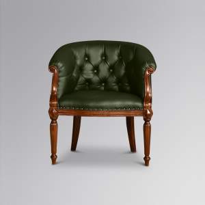 Isabella Armchair in Chestnut colour  and Green Faux Leather