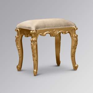Chateau Dressing Table Stool in Gold Leaf and Sand Velvet Upholstery