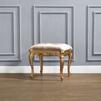 Chateau Dressing Table Stool in Gold Leaf and Sand Velvet Upholstery -  Island Furniture Co