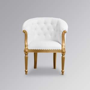 Isabella Armchair in Gold Leaf Colour and White Faux Leather