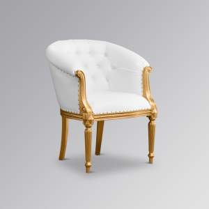 Isabella Armchair in Gold Leaf Colour and White Faux Leather