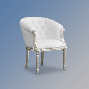 Isabella Armchair in Silver Leaf Colour and White Faux Leather