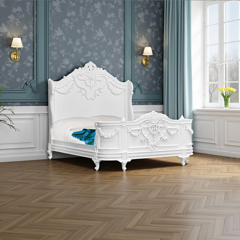 Louis XV Laylah - High End Carved Bed - French White
