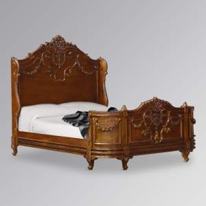 Louis XV Laylah Sleigh Bed in Solid Mahogany - Chestnut Colour