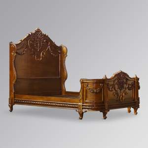 Louis XV Laylah Sleigh Bed in Solid Mahogany - Chestnut Colour