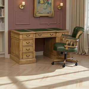 Captains Chair in French Oak & Green Faux Leather