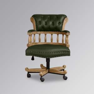 Captains Chair in French Oak & Green Faux Leather