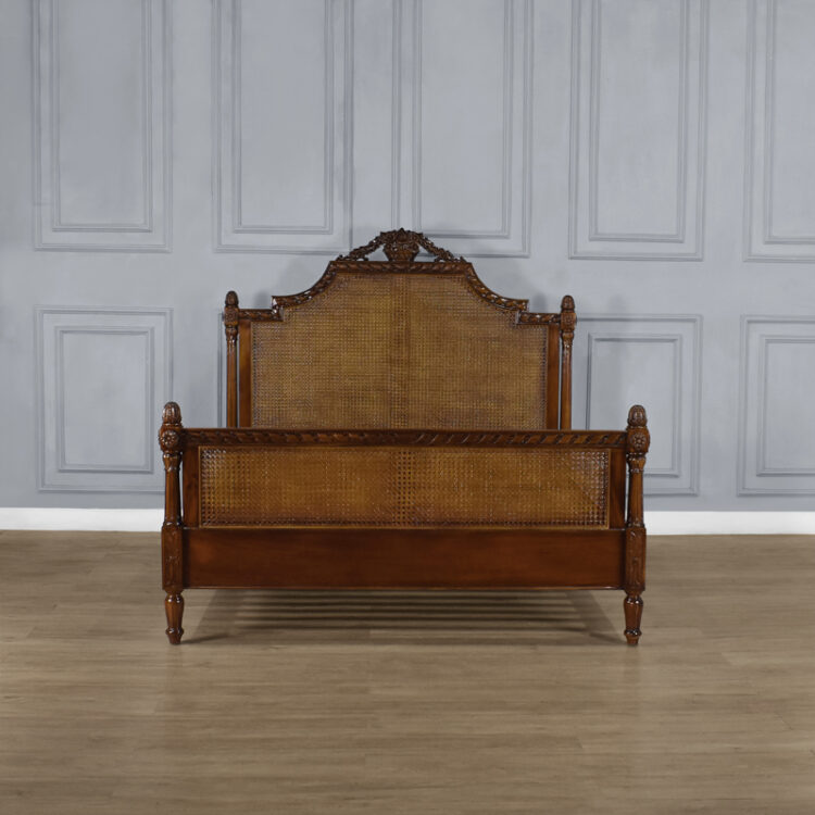 Louis XV Longchamp Rattan Sleigh Bed in Chestnut - Image 4
