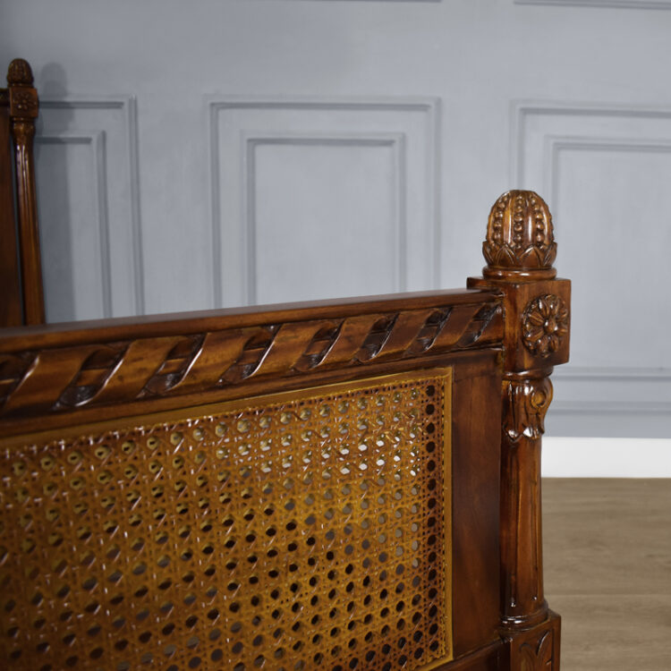 Louis XV Longchamp Rattan Sleigh Bed in Chestnut - Image 5