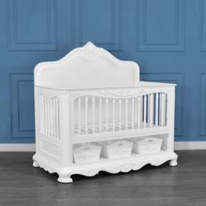 Louis XV Lulu Baby Crib Cot - in French White & Plush Velvet upholstery