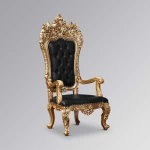 Throne Chair - Eros King - Gold Frame Upholstered in Black Plush Velvet