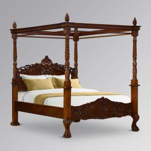 Rococo Four Poster Sleigh Bed in Chestnut