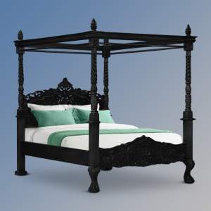 Rococo Four Poster Sleigh Bed in French Noir