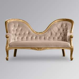 Louis XV Amellia Chaise Longue in Gold Leaf with Sand Upholstery