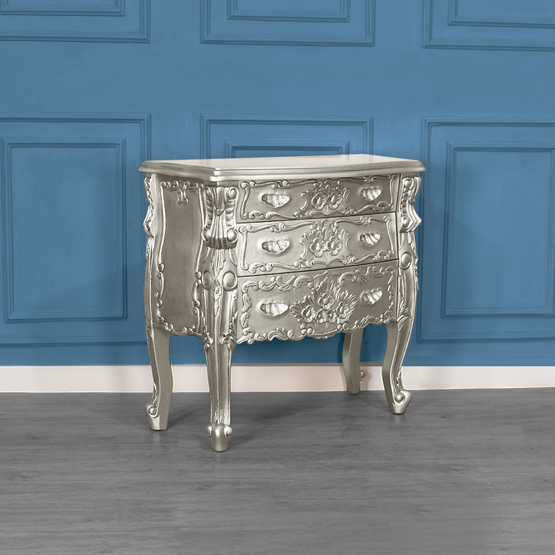 Louis XV Rococo Three Drawer Chest in Silver Leaf - Image 2