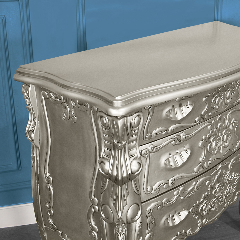 Louis XV Rococo Three Drawer Chest in Silver Leaf - Image 4