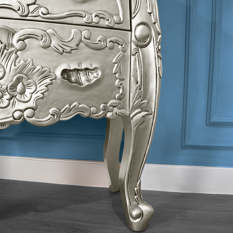Louis XV Rococo Three Drawer Chest in Silver Leaf - Image 5