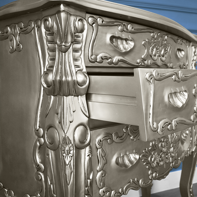 Louis XV Rococo Three Drawer Chest in Silver Leaf - Image 6