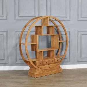 Asymmetric Circular Bookcase - Solid Teak Wood