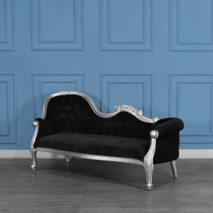 Versailles Single End Chaise Longue - Silver Leaf Black Velvet