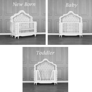 Louis XV Adelle Baby Crib Cot - in French White & Powder Blue Velvet Upholstery