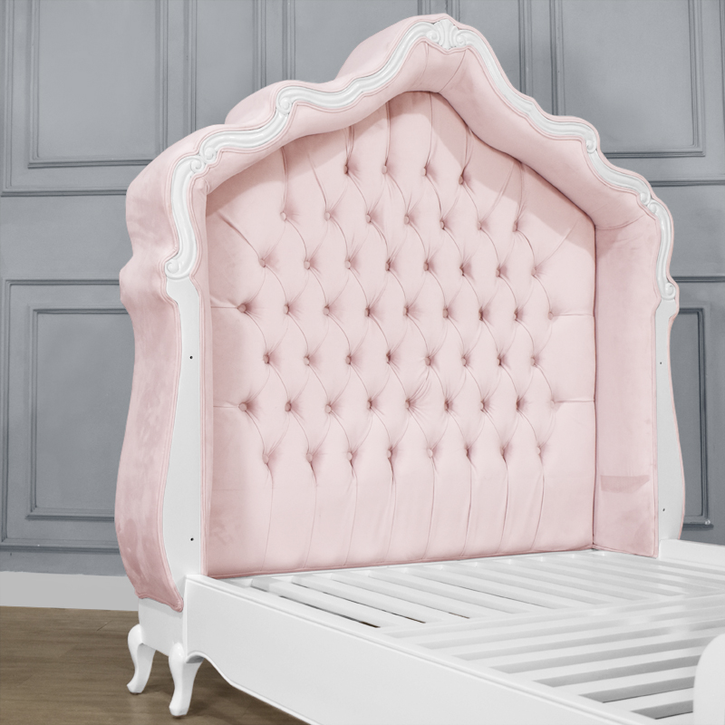 Louis XV Adelle Forever Cot - in French White & Baby Pink Upholstery - Image 8