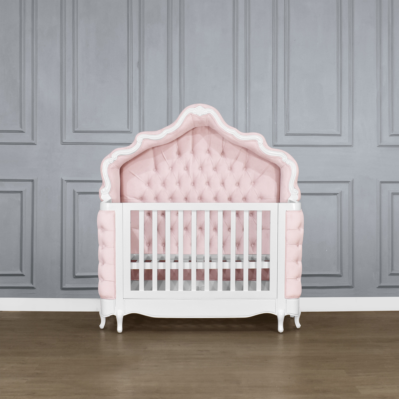 Louis XV Adelle Forever Cot - in French White & Baby Pink Upholstery - Image 3