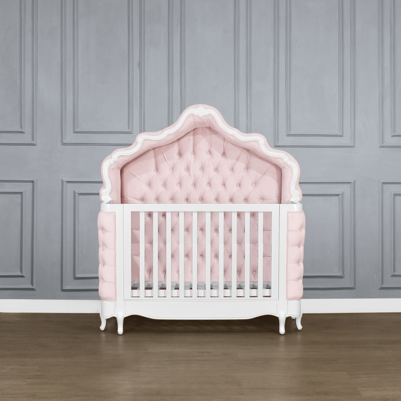 Louis XV Adelle Forever Cot - in French White & Baby Pink Upholstery - Image 4