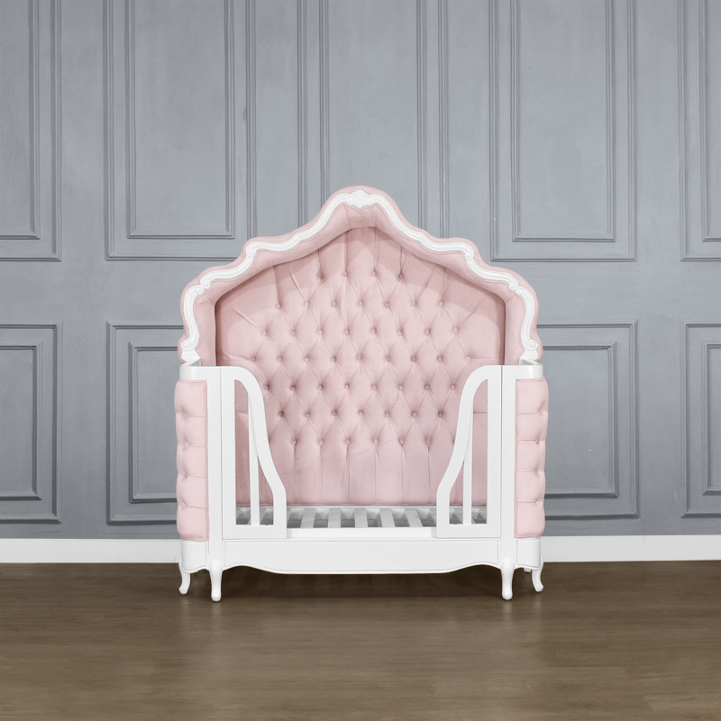 Louis XV Adelle Forever Cot - in French White & Baby Pink Upholstery - Image 5