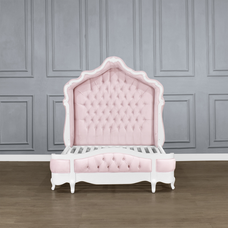 Louis XV Adelle Forever Cot - in French White & Baby Pink Upholstery - Image 7