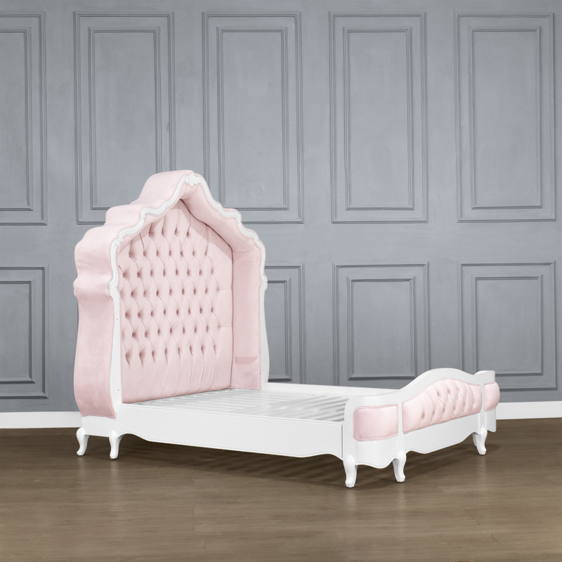 Louis XV Adelle Forever Cot - in French White & Baby Pink Upholstery - Image 6