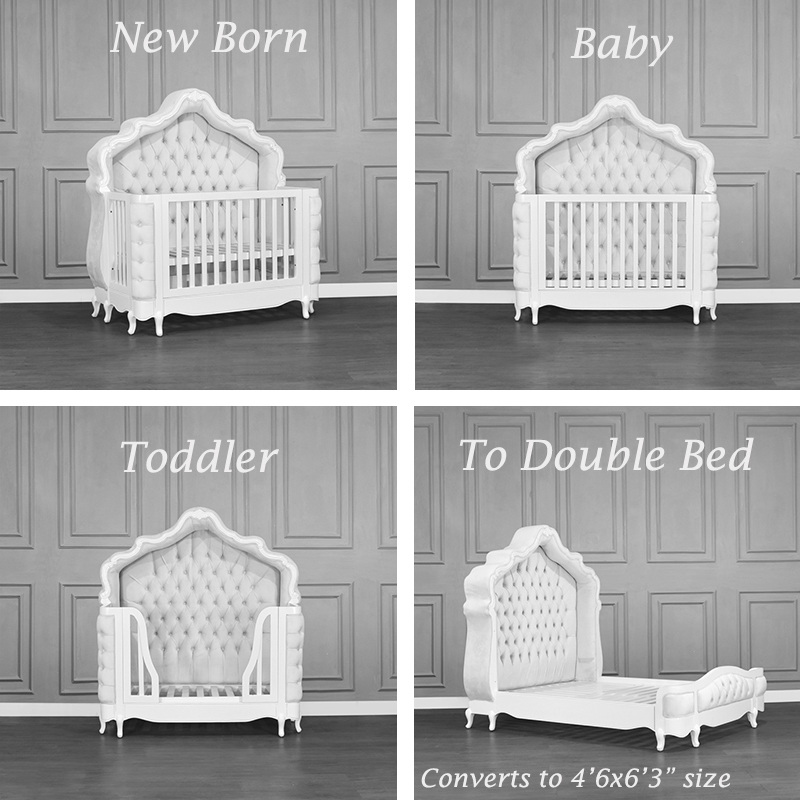 Louis XV Adelle Forever Cot - in French White & Baby Pink Upholstery - Image 12