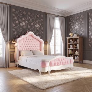 Louis XV Adelle Forever Cot - in French White & Baby Pink Upholstery