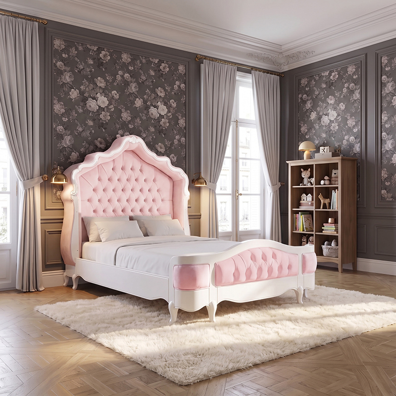 Louis XV Adelle Forever Cot - in French White & Baby Pink Upholstery - Image 2