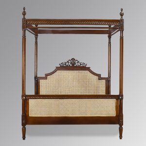Louis Xv Bonaparte Four Poster Bed With Rattan Headboard and Footboard- Chestnut Colour