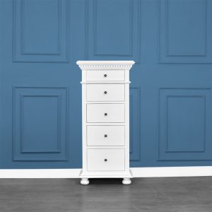 Bourbon 5 Drawer Tall Chest in French White Colour
