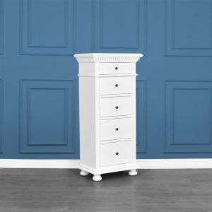 Bourbon 5 Drawer Tall Chest in French White Colour