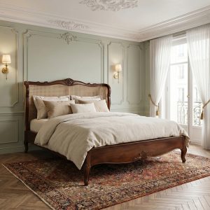 Louis XV Sabine Rattan Sleigh Bed in Chestnut