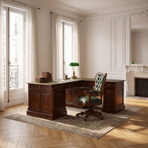 Orleans Office Swivel Chair  - Mahogany Frame and Green Faux Leather